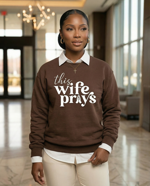 This Wife Prays Crewneck (Brown)